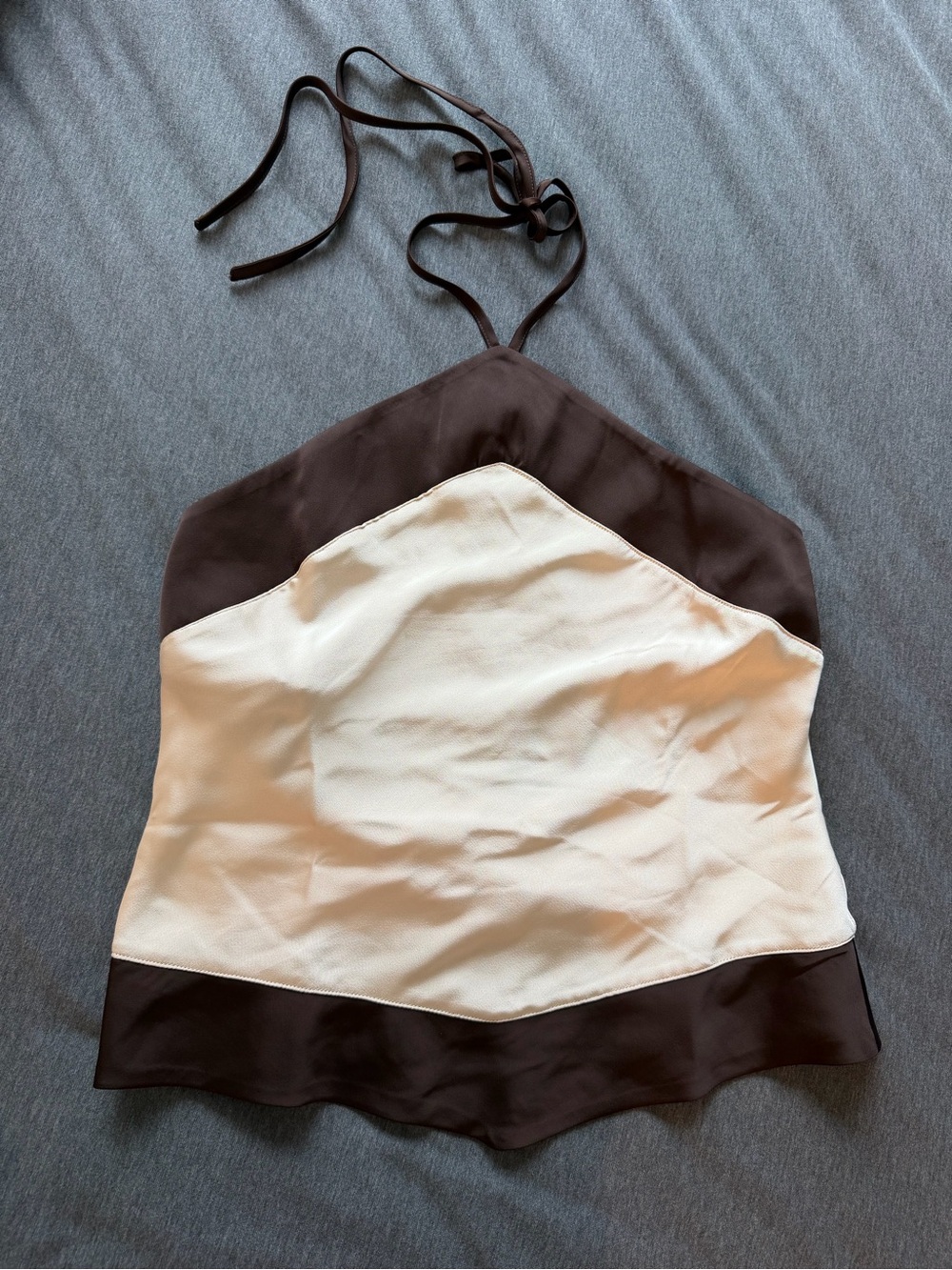 Women's Two-Tone Satin Halter Top - Cream and Brown